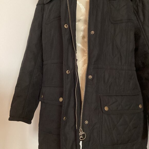 BARBOUR Arrow Quilted Removable Hooded Parka Jacket SZ 14 Black CLASSIC PREPPY - Picture 9 of 10